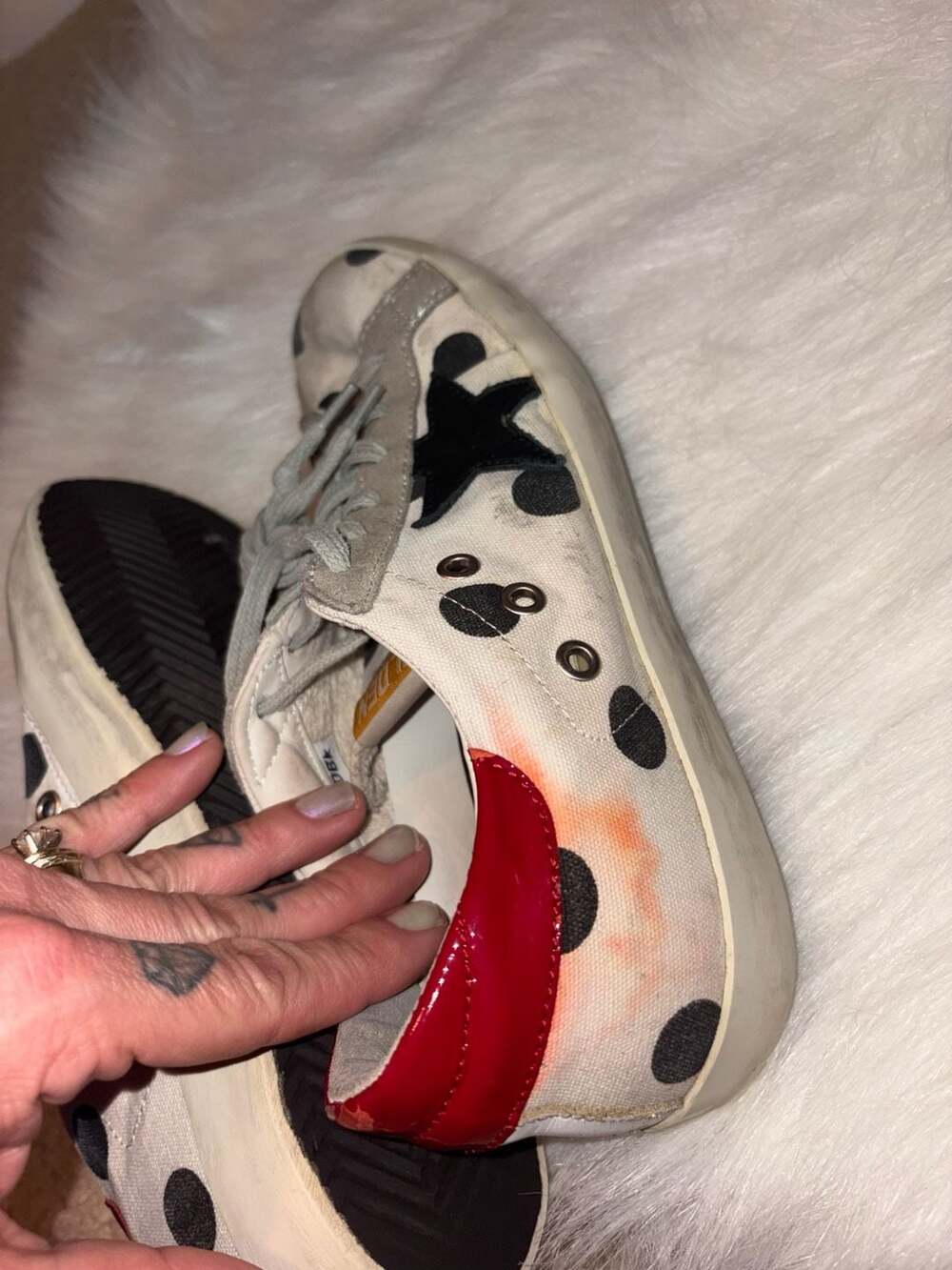 Golden Goose Super-Star Polka Dot Canvas Sneakers with Red Heel - Picture 4 of 7